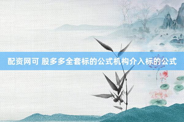 配资网可 股多多全套标的公式机构介入标的公式
