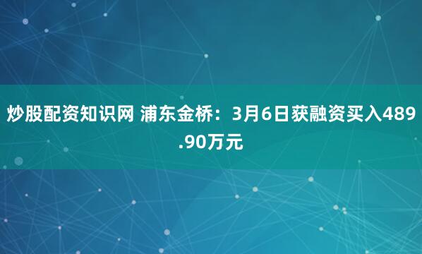 炒股配资知识网 浦东金桥：3月6日获融资买入489.90万元