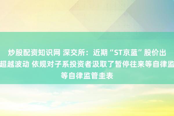 炒股配资知识网 深交所：近期“ST京蓝”股价出现严重超越波动 依规对子系投资者汲取了暂停往来等自律监管圭表