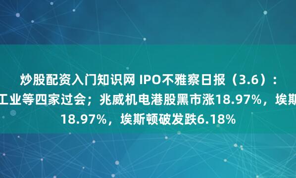 炒股配资入门知识网 IPO不雅察日报（3.6）：臻宝科技、惠康工业等四家过会；兆威机电港股黑市涨18.97%，埃斯顿破发跌6.18%