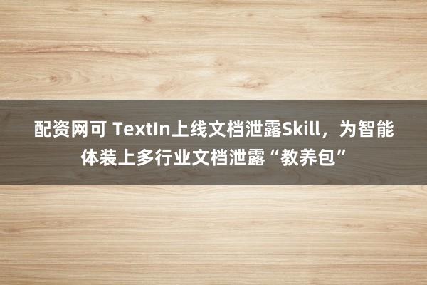 配资网可 TextIn上线文档泄露Skill，为智能体装上多行业文档泄露“教养包”