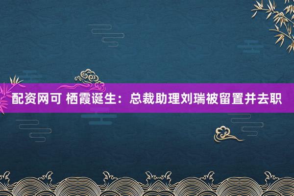配资网可 栖霞诞生：总裁助理刘瑞被留置并去职