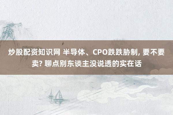 炒股配资知识网 半导体、CPO跌跌胁制, 要不要卖? 聊点别东谈主没说透的实在话